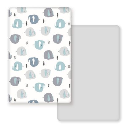 Picture of GRSSDER Stretchy Ultra Soft Jersey Knit Fitted Pack n Play Sheets Set 2 Pack, Portable/Mini Cribs Playards Sheets with Deep Pocket, Cute Elephant for Girls and Boys