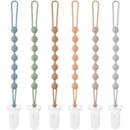 Picture of Eascrozn Baby Pacifier Clip, 6 Pack Silicone Pacifier Holder with One Piece Design for Baby Boy and Girl, BPA Free Soft Flexible Paci Binky Clips