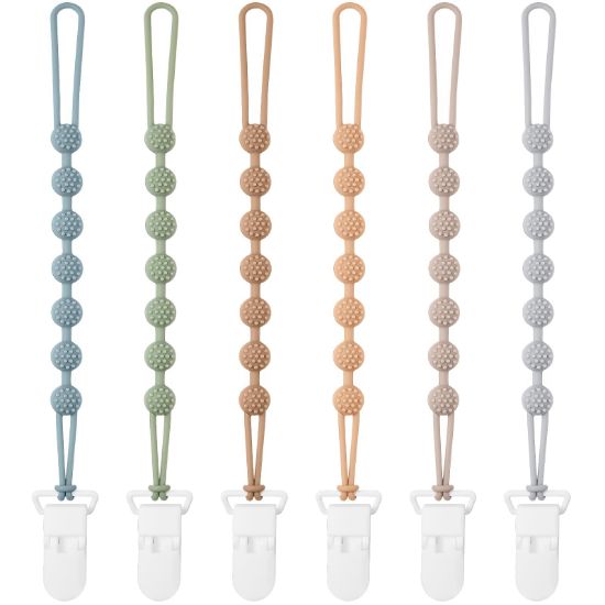 Picture of Eascrozn Baby Pacifier Clip, 6 Pack Silicone Pacifier Holder with One Piece Design for Baby Boy and Girl, BPA Free Soft Flexible Paci Binky Clips
