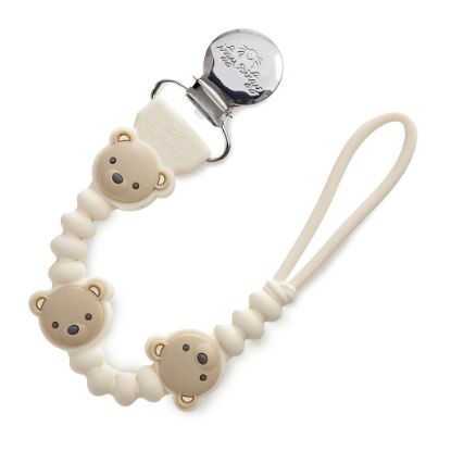 Picture of Itzy Ritzy Silicone Pacifier Clip - Food Grade Silicone Pacifier Strap with Clip Keeps Pacifiers, Teethers & Small Toys in Place - Features One-Piece Design, Bear Character & Silicone Cord (Bear)