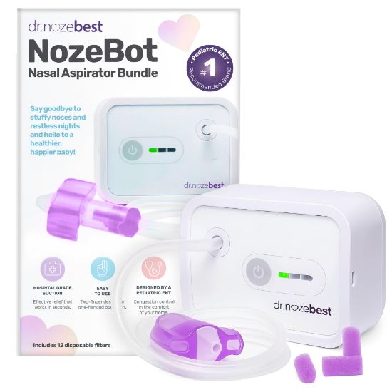 Picture of Dr. Noze Best NozeBot Electric Baby Nasal Aspirator - Designed by a Pediatric ENT for Safe, Gentle Congestion Relief - Rechargeable, Portable & Easy to Clean Nose Sucker for Infants and Toddlers