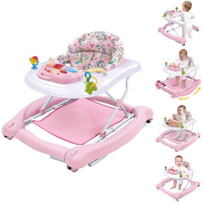 Picture of 5 in 1 Foldable Baby Walker, Activity Baby Walker-Baby Bouncer, Rocker, Activity Center,Seat and Push Walker,Detachable Trampoline Mat, Adjustable Speed Rear Wheels and Height,Ages 6-18 Months(Pink)