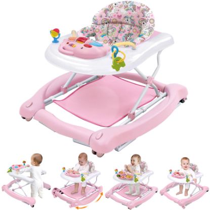 Picture of Foldable Baby 5-in-1 Activity Walker - Rocker, Activity Center, Bouncer, Seat Walker, Push Walker - Adjustable Speed Rear Wheels and Height Toys Ages 6-18 Months(Pink)