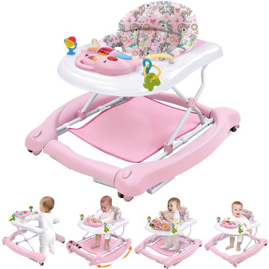 Picture of Foldable Baby 5-in-1 Activity Walker - Rocker, Activity Center, Bouncer, Seat Walker, Push Walker - Adjustable Speed Rear Wheels and Height Toys Ages 6-18 Months(Pink)