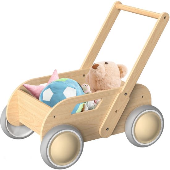Picture of HOMEKOL Wooden Baby Walker, Baby Walker, Adjustable Speed for Boys and Girls, Baby Activity Center, Birthday, Christmas and New Year's Gift, Natural Wood Color