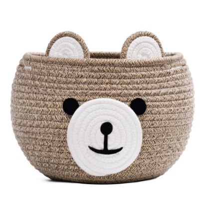 Picture of CherryNow Baby Basket for Nursery, Bear Gift Baskets for Kids, Baby Shower Basket with Handles, Small Cute Animal Baskets, Light Brown, 10.5"D x 8.5"H