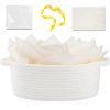 Picture of OIAHOMY Gift Basket with Handle, Small Woven Basket with Gift Bag, Ribbon and Wrap Tissue Paper, Nursery Bins Empty to Fill with Small Items, Baby, Pet Toy Organizer - White