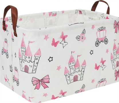 Picture of HKEC Rectangle Storage Basket with Handles,Collapsible Storage Bin,Books Box,Gift Basket(Pink Princess)