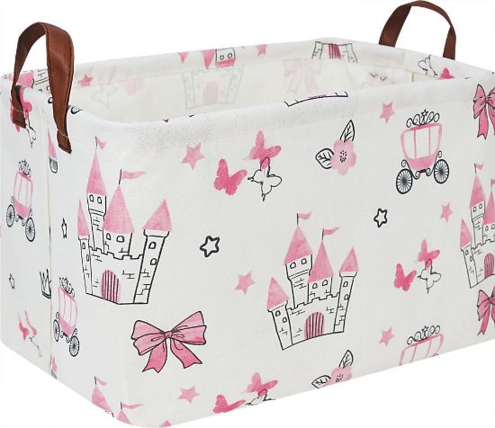 Picture of HKEC Rectangle Storage Basket with Handles,Collapsible Storage Bin,Books Box,Gift Basket(Pink Princess)