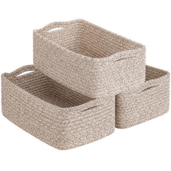 Picture of Goodpick Baskets for Organizing, Storage Basket for Shelves, Baskets for Gifts, Woven Bakset 3 Pack for Living Room, 11 x 7 x 4.5 in, White & Brown