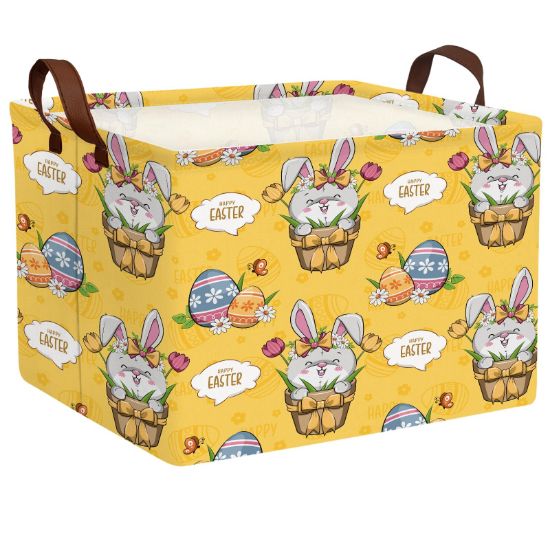 Picture of ASKETAM Large Cute Easter Basket for Kid Empty Gift Baby Rectangle Storage Bin Bunny Eggs BoyGirl Room Dcor (Tulip Rabbit Yellow)