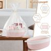 Picture of OIAHOMY Gift Basket Empty with Handle, 12"x 8"x 5" Small Woven Basket with Gift Bag, Ribbon and Wrap Tissue Paper, Dog Toy Storage for Organizing - Pink & White