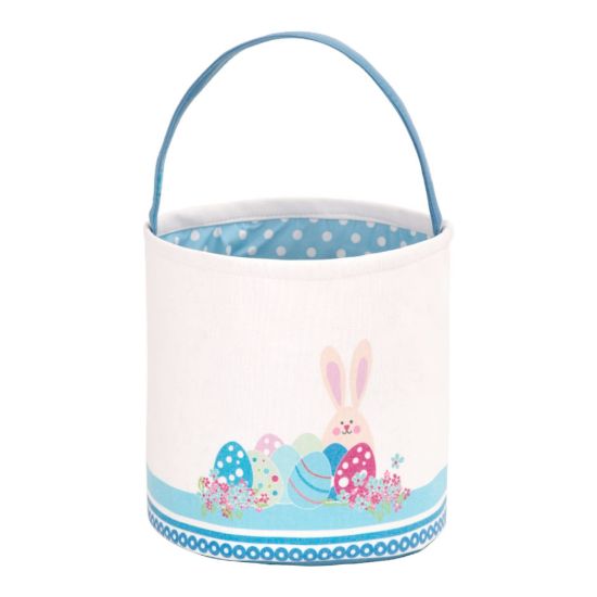 Picture of LessMo Easter Bunny Basket Egg Buckets, Blue Cute Personalized Canvas Cotton Tote Bags Egg Hunt Basket for Easter Party Gifts