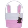 Picture of Easter Basket, Empty Easter Baskets for Kids Boys Girls with Bunny Tag Egg Basket Eater Gifts Basket Toddler Teens Babys First Easter Basket with Handle Pink White