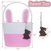 Picture of Easter Basket, Empty Easter Baskets for Kids Boys Girls with Bunny Tag Egg Basket Eater Gifts Basket Toddler Teens Babys First Easter Basket with Handle Pink White
