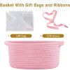 Picture of Poschnor Baby Gift Basket with Gift Bags and Ribbons, 12x 8x 5 Inch Basket for Baby and Pet Toys, Small Cotton Rope Basket - Pink