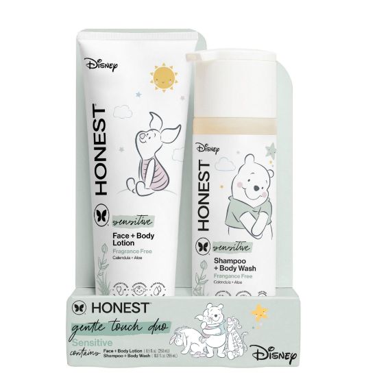 Picture of The Honest Company 2-in-1 Cleansing Shampoo and Body Wash, Face Lotion Bundle, Disney Design, Gentle for Baby, Dermatologist Tested, Sensitive Fragrance-Free, 18.5 fl oz