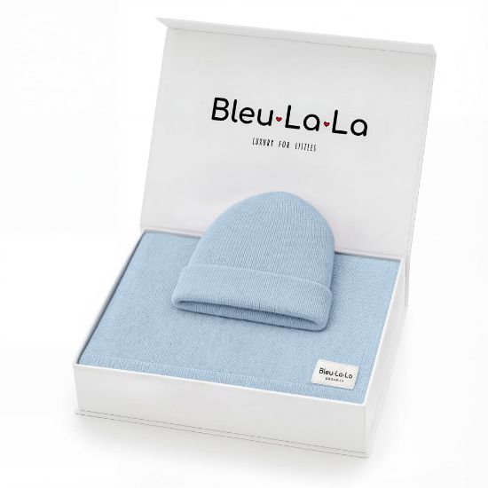 Picture of Bleu La La Baby Gift Set - Organic Cotton Newborn Blanket Essentials, Thoughtful Baby Shower & New Baby Gift for Boys & Girls (Luxe - Sky Blue)