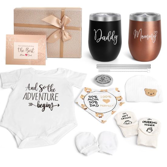 Picture of New Mom Gifts for Women, Top Pregnancy Gifts for New Parents Gender Reveal Gifts with Mom and Dad Tumbler Set for First Time Moms, Expecting Parents to Be, Gender Reveal, Baby Shower