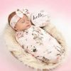 Picture of Galabloomer Newborn Receiving Blanket Headband Set Flower Print Baby Swaddle Blankets (Vintage)