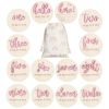 Picture of Burbell 7 Pack 3D Baby Monthly Milestone Card Signs Baby Announcement Sign Double Sided Hello World Newborn Signs Wooden Circles Discs for Welcome Newborn Boy Girl Photo Props(Pink,Letter)