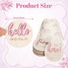 Picture of Burbell 7 Pack 3D Baby Monthly Milestone Card Signs Baby Announcement Sign Double Sided Hello World Newborn Signs Wooden Circles Discs for Welcome Newborn Boy Girl Photo Props(Pink,Letter)