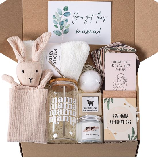 Picture of New Mom Care Package After Baby, 7pcs New Mom Gifts Set After Birth, Postpartum Gifts for Mom, After Birth Postpartum Essentials for Mom Kit, Pregnancy Gifts for First-Time Moms, Expecting Mom