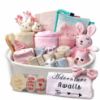 Picture of 27-Piece Baby Girl Shower Gift Basket Set - Newborn Essentials, Large Pink Gift Basket With Rattle, Swaddle, Diaper Caddy Organizer