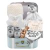 Picture of Fvntuey Baby Shower Gifts, Baby Boy Gifts Basket Includes Newborn Blanket Baby Lovey Security Blanket Wooden Rattle Toy, Funny Baby Bibs Socks & Greeting Card - Baby Gift Set Newborn Shower Basket