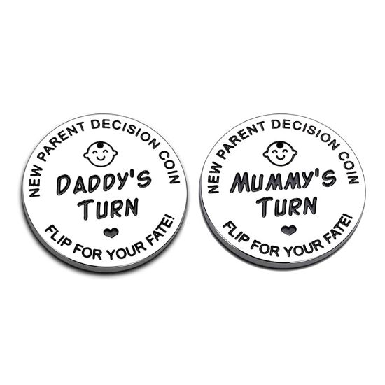 Picture of New Dad Mom Gifts Funny Decision Making Coin, New Baby Gift for Parent Mummy Daddy Pregnancy Women First Time to be Moms Dads Mother's Day Father's Day Gifts Double Sided