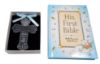 Picture of Baby Boy First Bible and 4" Pewter Baptism Guardian Angel Crib Cross (Original Version)-L8