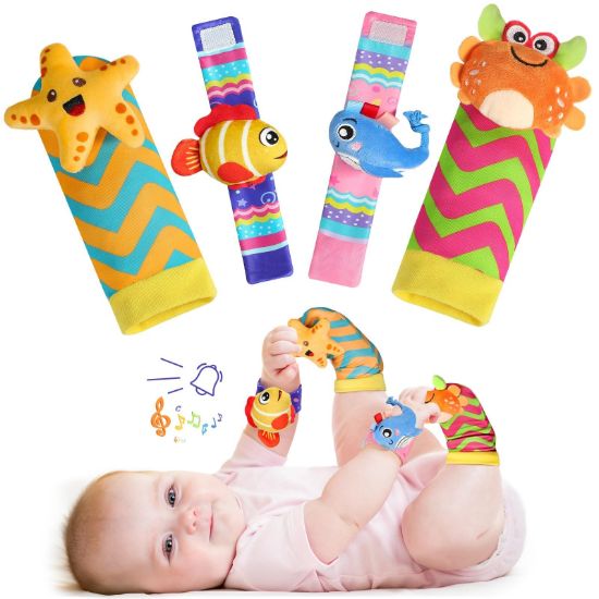 Picture of URMYWO Wrist Rattles for Baby - Rattle Socks - Foot Finder Set - Baby Toys for 0-12 Months Infant - Newborn Essentials - Early Learning Sensery Toys for Boy Girl as Shower Gifts Easter Basket Stuffer