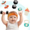 Picture of iPlay, iLearn Baby First Gym Rattle Set, Infant Dumbbell Weights Teething Rattles 3-6-12 Month, Newborn Workout Sensory Stroller Toy, Babies Birthday Shower Gift 5 7 8 9 10 Month Toddler Boy Girl-4PCS