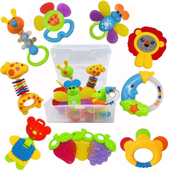 Picture of AIVIAI Baby Toys 0-6 Months Infant Toys 0-3 Months Infant Rattles Baby Rattle Teether Toy Set with Storage Box Musical rattles for Newborn Boy Girl Gifts Set with Baby's First Rattle Teether (11pcs)