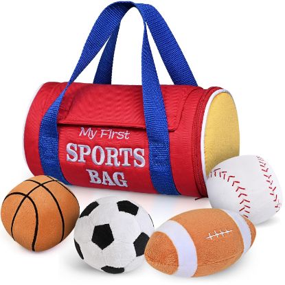 Picture of KMUYSL Baby Toys 0-12 Months, My First Sports Bag Plush Toy - 4 Sensory Balls Soft Toys with Crinkle, Rattles for 0-3-6-9-12 Month Newborn Infant, 1st Birthday for Babies Boys Girls Age 1