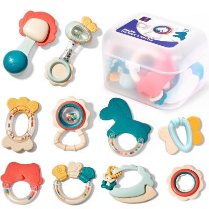 Picture of hahaland Baby Toys 0-6 Months - Baby Rattles Teething Toys 3-6 Months, Newborn Infant Toys 6-12 Months, Teether Grasping Shaker Toy Baby Gifts 6 5 4 3 Month Old Must Haves Montessori Rattle for Babies