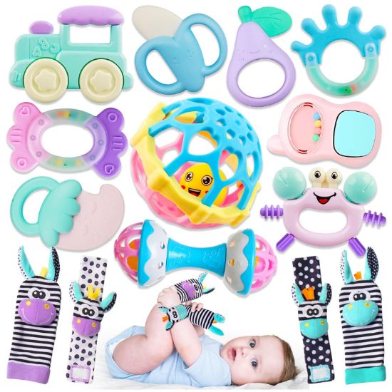 Picture of Baby Toys 0-6 Months - Baby Rattles Teething Toys 3-6 Month Infant Toys 6-12 Months Teether Toy 3 4 5 6 Month Old Newborn Essentials Must Haves Wrist Socks Toddler Stocking Stuffers Christmas Gifts