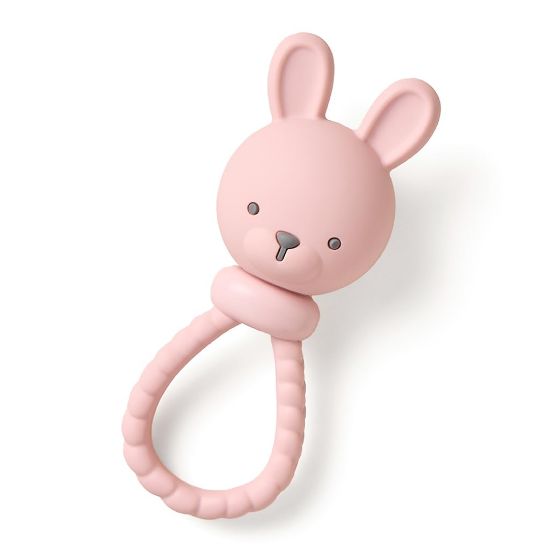 Picture of Itzy Ritzy Silicone Rattle Toy - Soothing Teething Toy with Soft Jingle Sound & Easy-Grip Textured Handle - for Ages 3 Months and Up (Bunny)