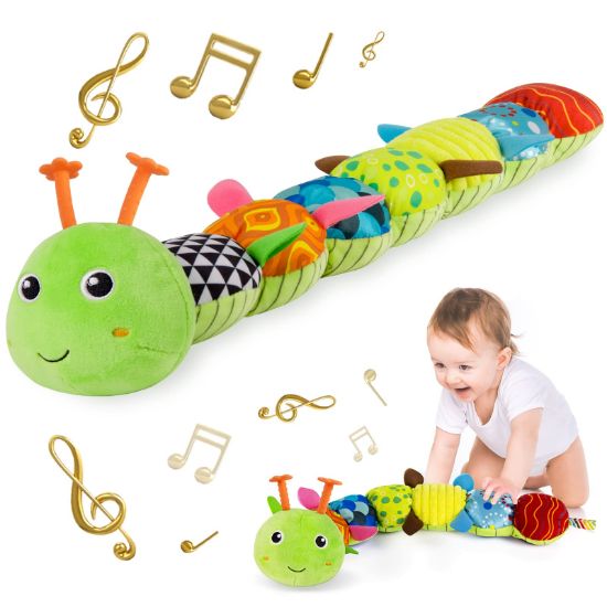 Picture of Sumobaby Infant Baby Musical Stuffed Animal Activity Soft Toys with Multi-Sensory Crinkle, Rattle and Textures, for Tummy Time Newborn 0-3-6-12 Months Boys, Girls, Caterpillar