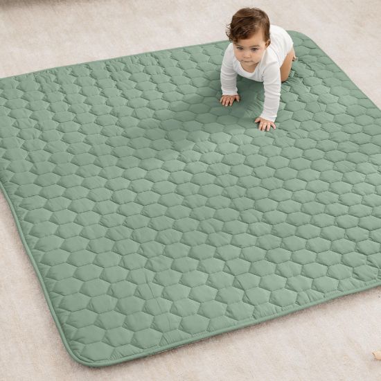 Picture of Comfy Cubs Square Kids Play Mat - 56 x 56 inches Soft Quilted Baby Floor Mat with Non-Slip Bottom - Plush Design for Toddlers' Playtime - Comfortable and Durable - Fern