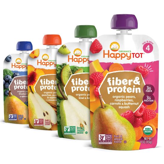 Picture of Happy Tot Organics Stage 4 Baby Food Pouches, Gluten Free, Vegan Snack, Fiber & Protein Fruit & Veggie Puree, Fruit & Veggie Variety Pack, 4 Ounce (Pack of 16)