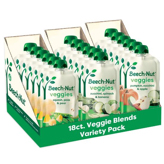Picture of Beech-Nut Baby Food Pouches Variety Pack, Veggie Purees, 3.5 oz (18 Pack)