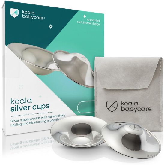 Picture of Koala Babycare The Original Silver Nursing Cups - Nipple Shields for Breastfeeding Newborn - Breastfeeding Essentials - Protect and Soothe - Tri-Laminate Silver - Standard Size