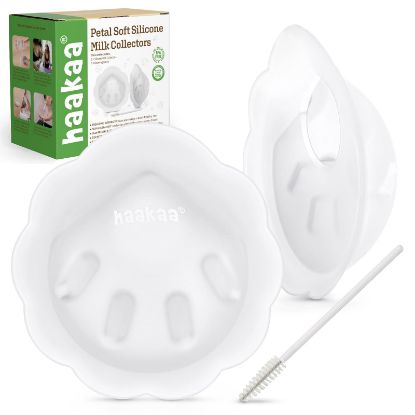 Picture of haakaa Petal Soft Silicone Milk CollectorDiscreet Leak-Protection Breast Milk Saver, Reusable Breast Shells Milk Collection Cup for Breastfeeding with Cleaning Brush- 2PCS
