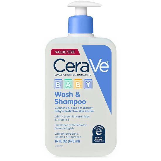 Picture of CeraVe Baby Wash & Shampoo, 2-in-1 Tear-Free for Skin Hair Fragrance, Paraben, Dye, Phthalates Sulfate Free Bath, Soap with Vitamin E 16 Ounce