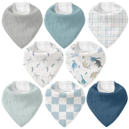 Picture of CIVARUA KIDS Muslin Baby Bibs 8 Pack, Baby Bandana Drool Bib for Drooling and Teething, Cotton Soft Absorbent for Girls Boys BC