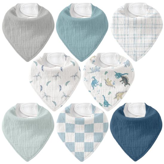 Picture of CIVARUA KIDS Muslin Baby Bibs 8 Pack, Baby Bandana Drool Bib for Drooling and Teething, Cotton Soft Absorbent for Girls Boys BC