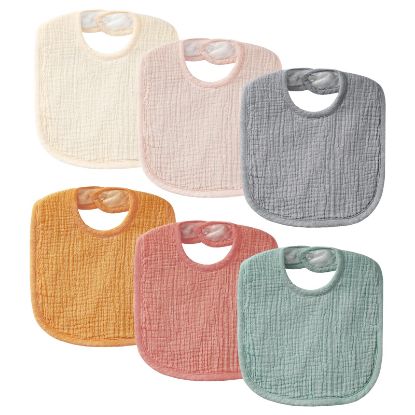 Picture of POIKSHARK 6-Pack Muslin Baby Bibs for Unisex Boys Girls, Solid Colors, Soft Cotton Baby Drool Bibs, Drooling and Teething Bibs for Infant, Newborn - Neutral