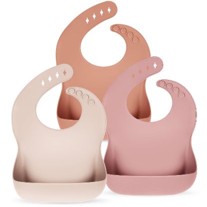 Picture of Eascrozn Silicone Bibs for Babies Toddler Set of 3, BPA Free, Soft Adjustable Waterproof Bibs for Feeding Essentials