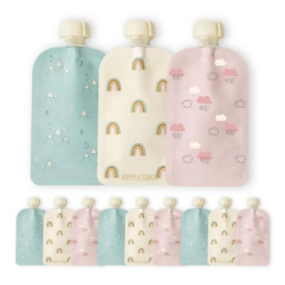 Picture of Hippypotamus Reusable Baby Food Pouches for Toddlers - BPA Free Food Grade - Dishwasher & Freezer Safe - Baby Food Containers - Refillable Squeeze Pouch For Applesauce & Yogurt - 12 Pack (Rainbows)